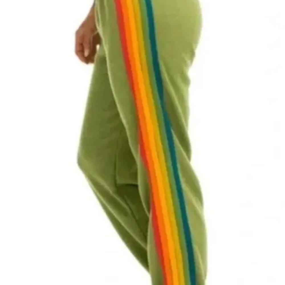 Aviator Nation Olive Joggers with Rainbow Stripe